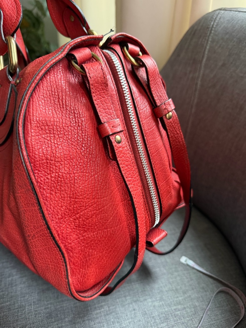 Chloe Red Leather Satchel with Gold Hardware - Picture 4 of 9